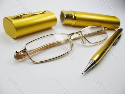 glasses, pen &amp; etui