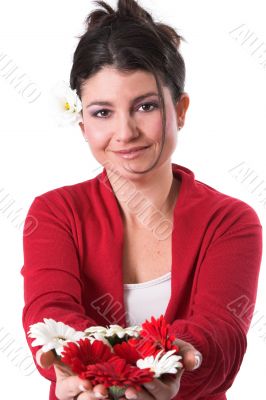 Holding out flowers Holding out flowers