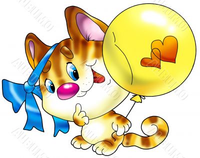 Lovely kitten with a balloon.