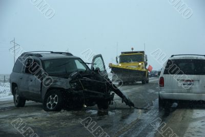 Traffic accident, on icy road