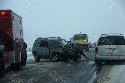 Traffic accident, on icy road