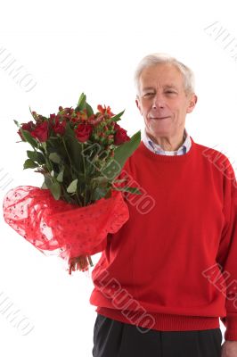 Elderly man with flowers