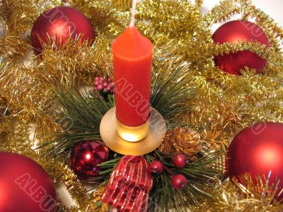 Christmas decoration with red candle