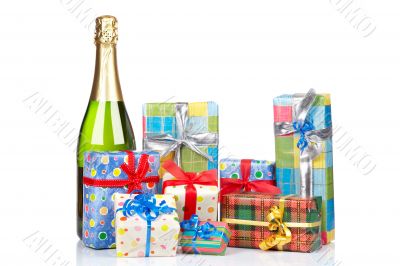 Gifts and champagne bottle Gifts and champagne bottle