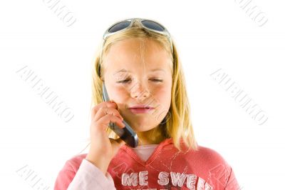 Young girl on the phone, confused