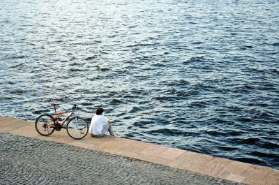 Biker taking a break.