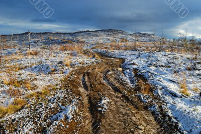 Road on the first snow