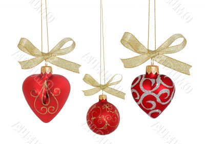 Christmas Ball / Red hearts and ball  (isolated  with clipping p