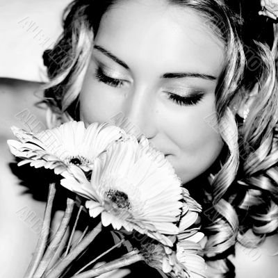 Wedding Bride smelling her flowers