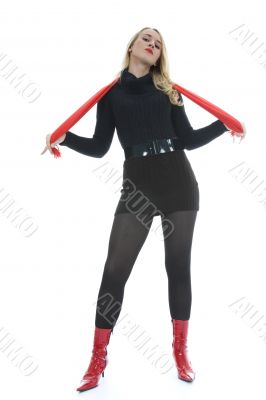 Beautiful woman with red scarf