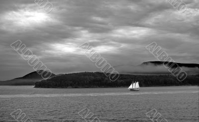 sailboat in the mist