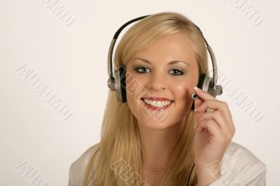 Isolated sharp image of woman with headset on