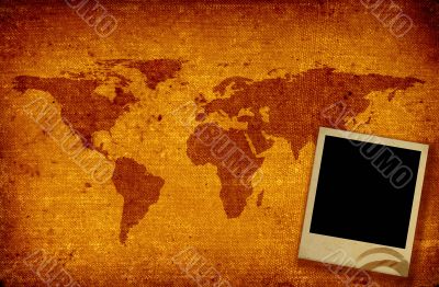 world map and photo frame