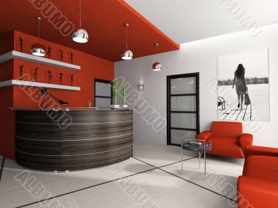 Reception room in office 3D rendering