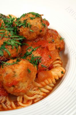 Vertical Of Pasta And Chicken Meat Balls