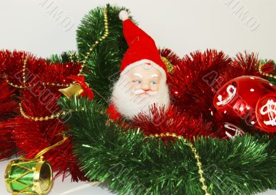 Santa claus and yellow bell.