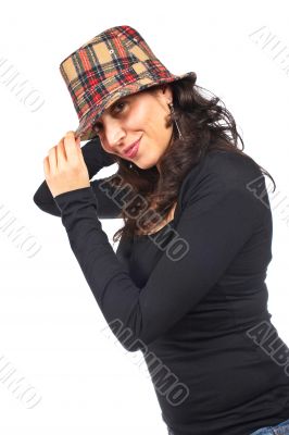 Happy casual woman with hat