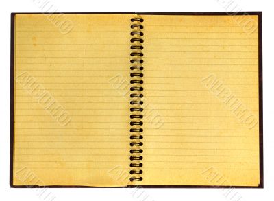 yellowed open notebook