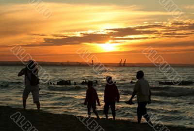 family sunset stroll