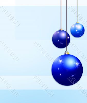 three blue Twinkling Christmas baubles