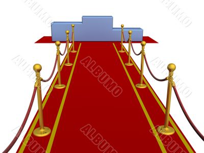 Red carpet and pedestal. 3D image.