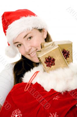 female santa claus with gifts