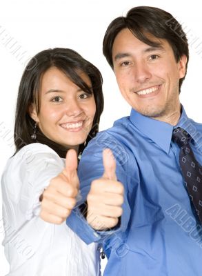 business partners with thumbs up