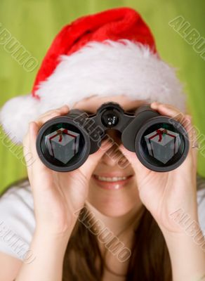 female santa searching for gifts