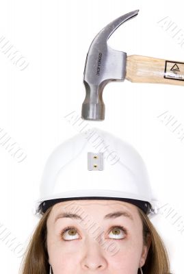 girl hoping safety helmet works