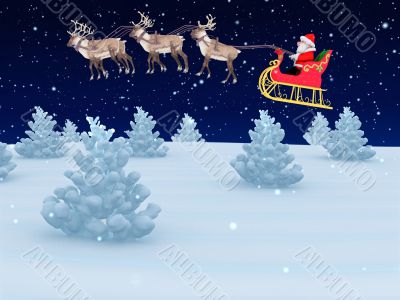 santa with sleigh on christmas eve