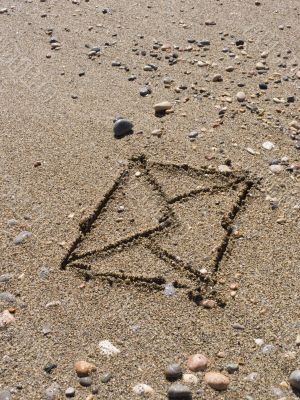 envelope on wet sea sand