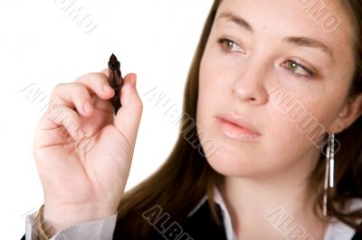 woman signing on the screen