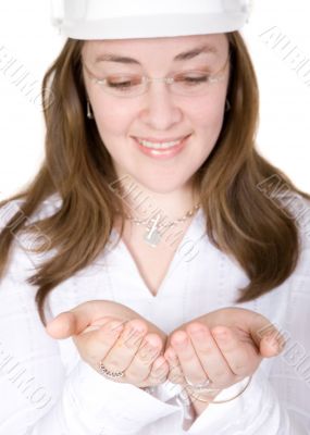 architect showing something on her hands