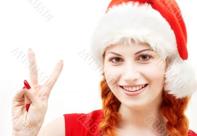 happy santa helper showing victory sign
