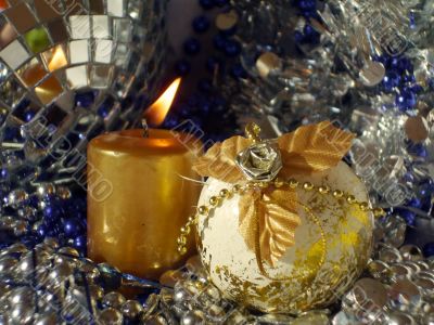 candle and Christmas bauble candle and Christmas bauble