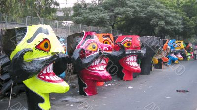 Ravana head effigies on the street