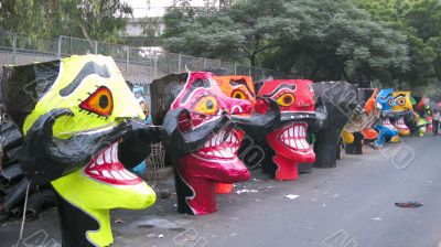Ravana head effigies on the street Ravana head effigies on the street