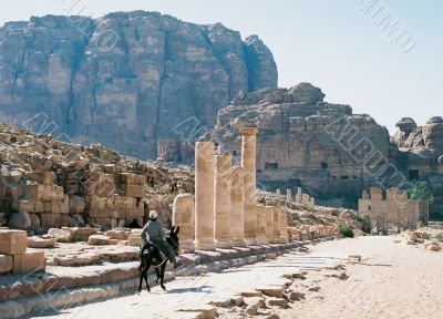 The boy on a donkey to Jordan, Petra city