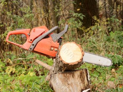 red chainsaw