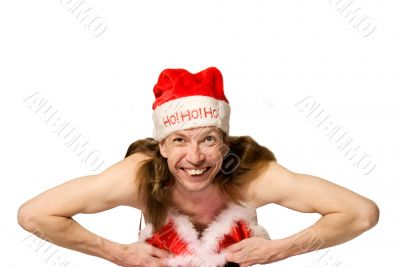 Humor christmas man in bikini doing striptease