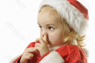 Santa helper picking his nose