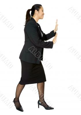 asian business woman pushing something aside