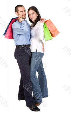 couple with shopping bags couple with shopping bags