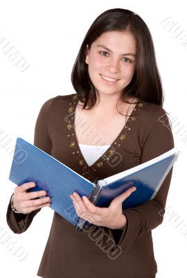 beautiful student hugging a notebook