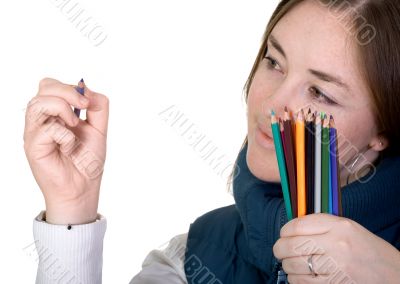 girl drawing with color pencil on screen girl drawing with color pencil on screen