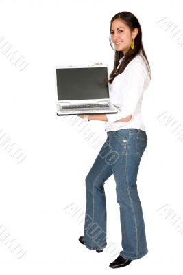 girl displaying a laptop