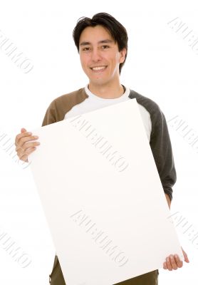 friendly man holding a white board