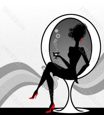 elegant woman silhuette sitting on design chair elegant woman silhuette sitting on design chair