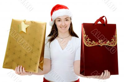 female santa with shopping bags