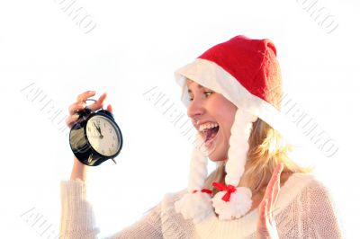 Christmas is coming. Young woman like Santa Claus as concept of eve xmas